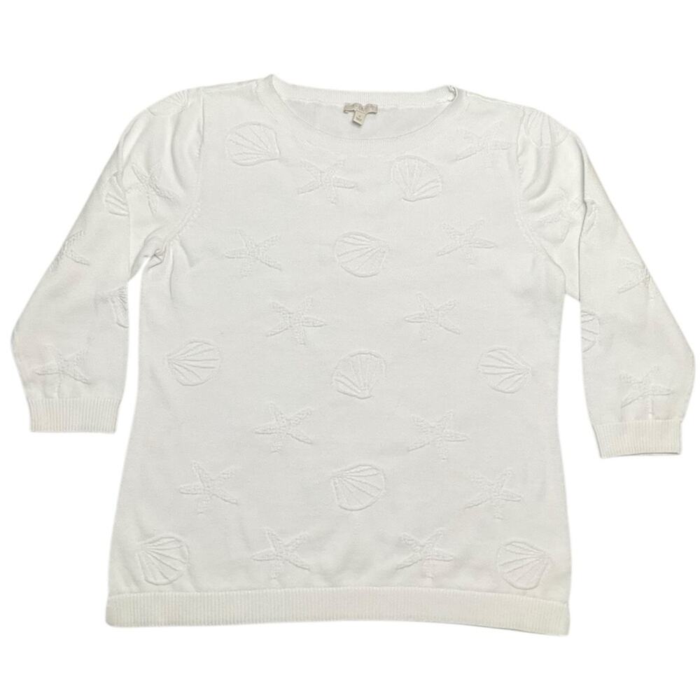 Talbots Women's Sweater White Nautical Beach Shells Size Small